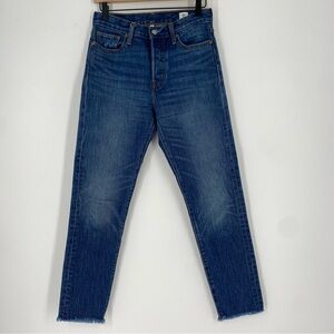 Levi’s Women Dark Wash White Oak Cone Denim Raw Hem High Rise Classic Jeans